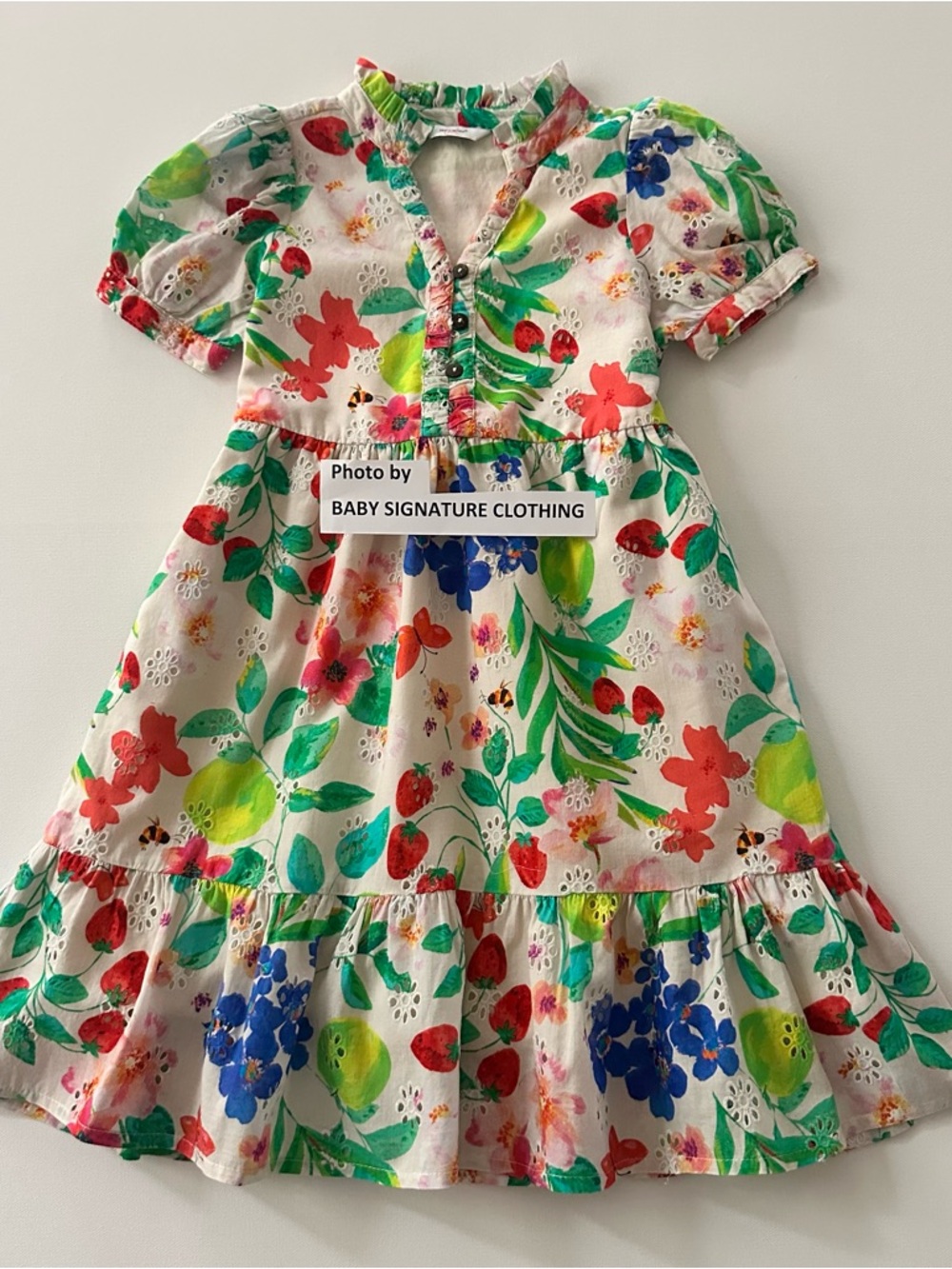 Vero Moda Girls 5-6 Pink Floral Berry Bee Garden Dress Eyelet Spring Summer
